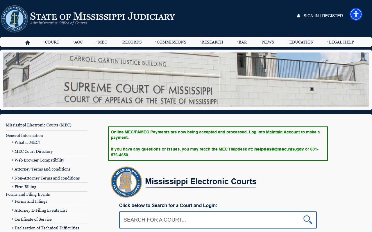 Forrest County court records after arrest Mississippi Electronic Courts page