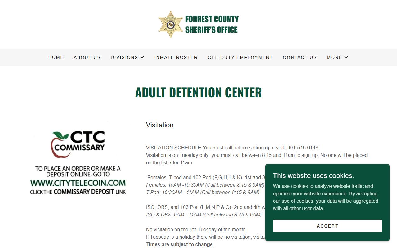 Forrest County Adult Detention Center visitation and jail rules page