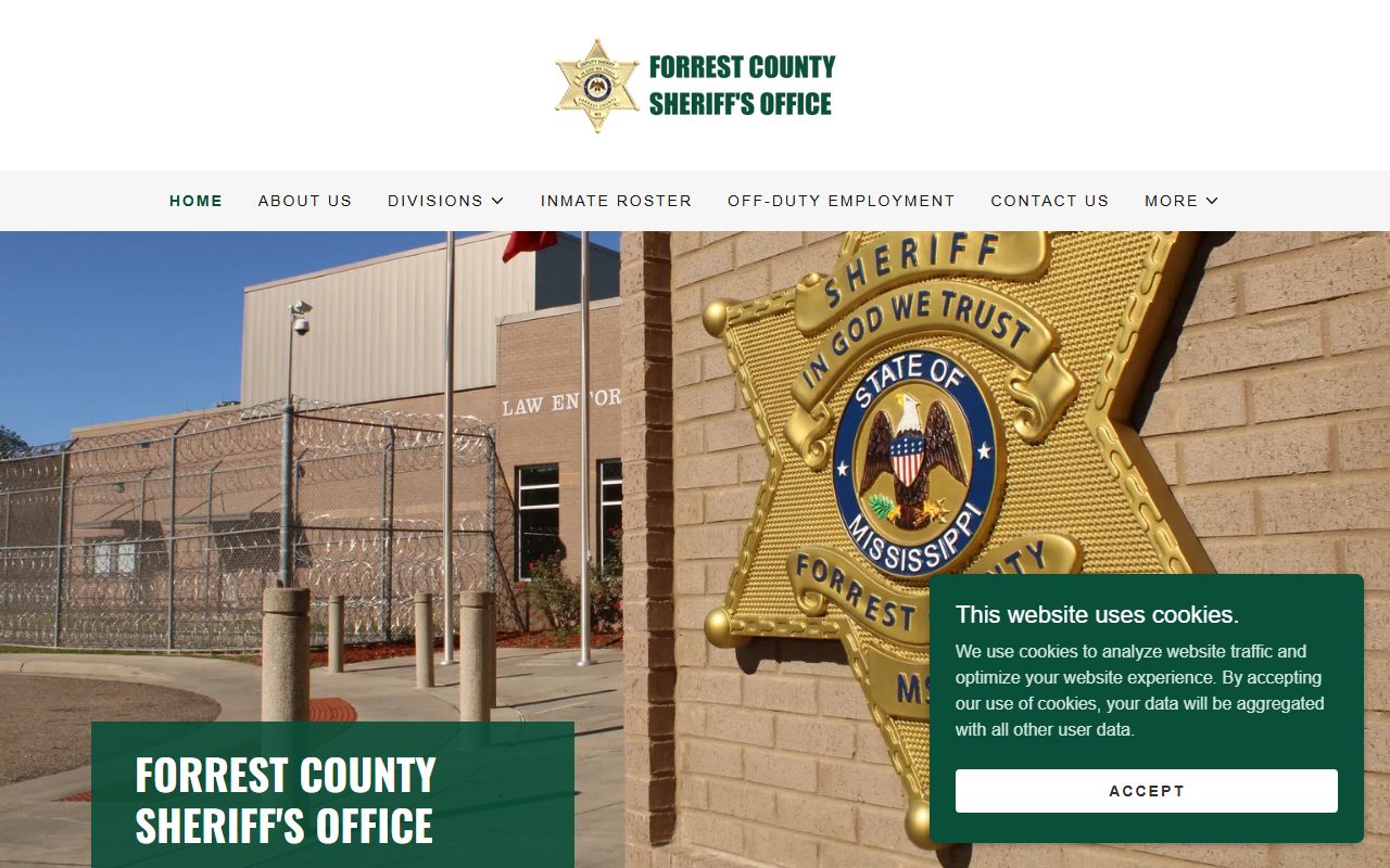 Forrest County sheriff homepage for inmate population and jail roster access