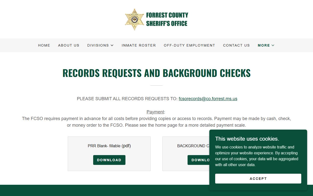 Forrest County public records fees for inmate and jail record requests