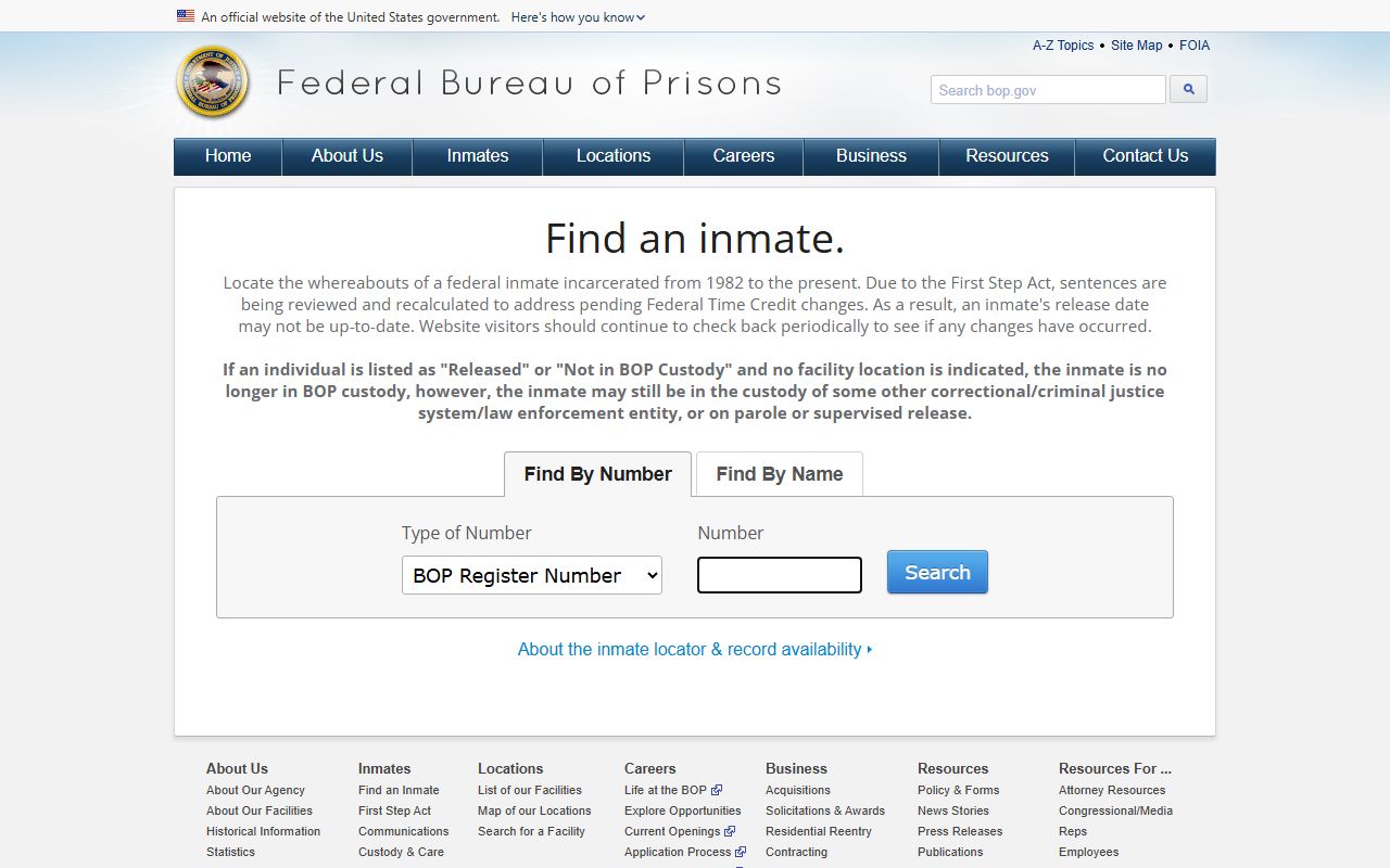 Forrest County inmate records federal BOP inmate locator