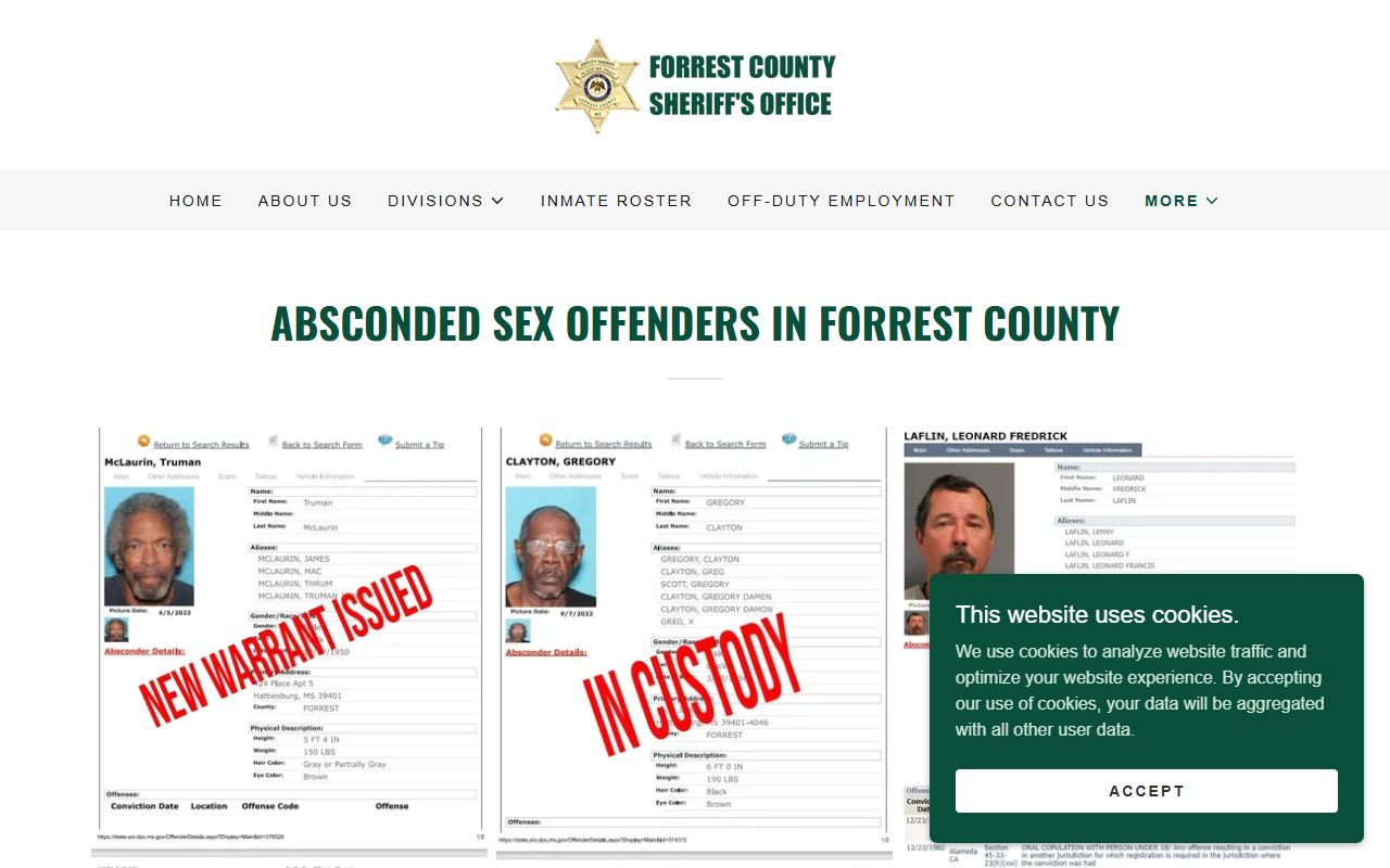 Forrest County jail mugshots wanted page distinction